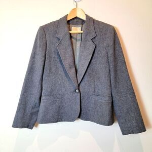 Pendleton Vintage Gray Wool Single Button Structured Blazer Size 10